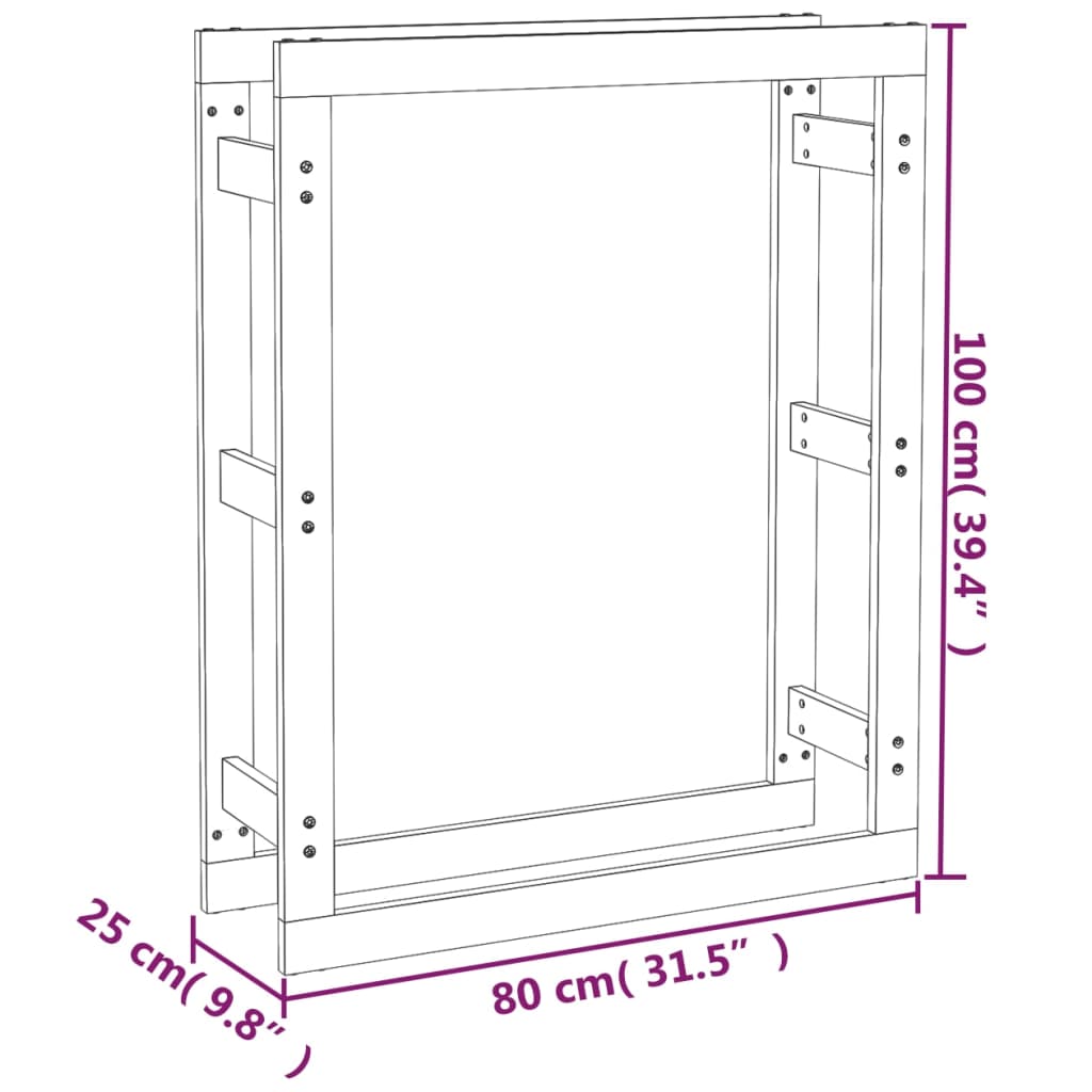 Suporte para lenha 80x25x100 cm pinho maciço preto