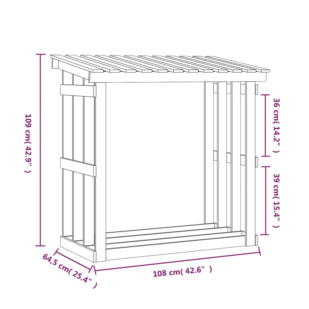  vidaXL Suporte para lenha 108x64,5x109 cm pinho maciço