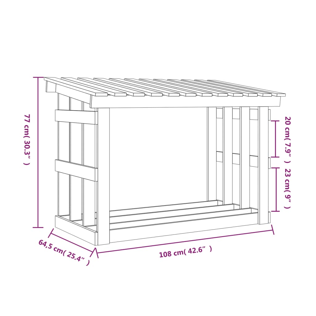 Suporte para lenha 108x64,5x77 cm pinho maciço branco