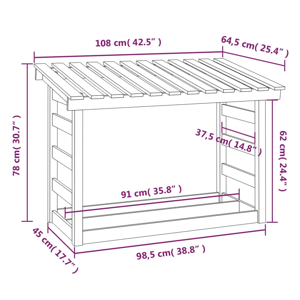 Suporte para lenha 108x64,5x78 cm pinho maciço cinzento