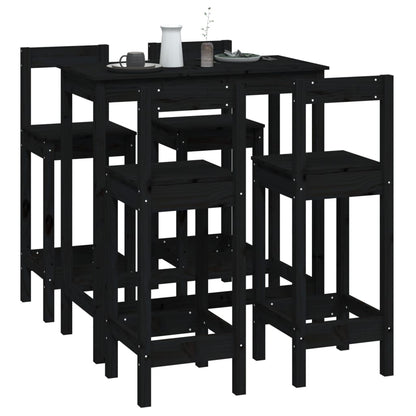 5 pcs conjunto de bar pinho maciço preto