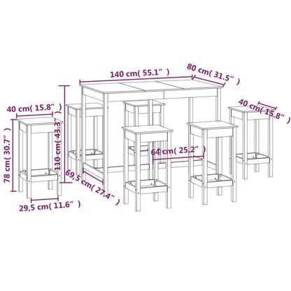 7 pcs conjunto de bar pinho maciço