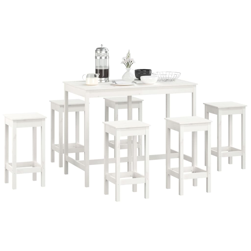 7 pcs conjunto de bar pinho maciço branco