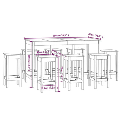 9 pcs conjunto de bar pinho maciço