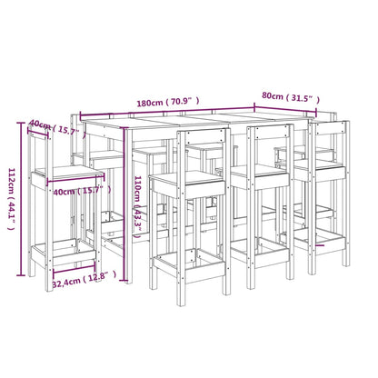 9 pcs conjunto de bar pinho maciço branco