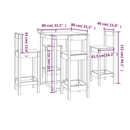 5 pcs conjunto de bar pinho maciço