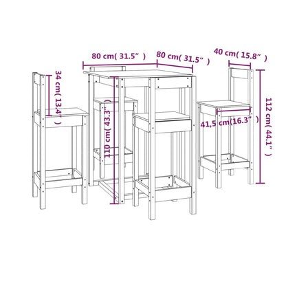 5 pcs conjunto de bar pinho maciço branco