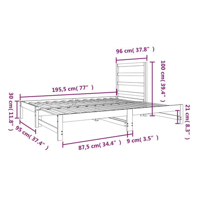 Estrutura sofá-cama de puxar 2x(90x190) cm pinho maciço