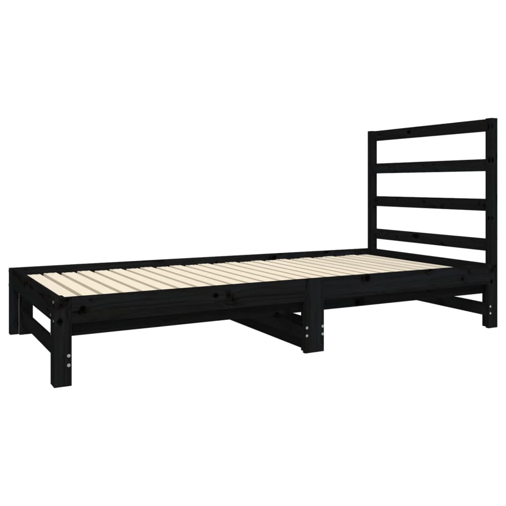 Estrutura sofá-cama de puxar 2x(90x190) cm pinho maciço preto