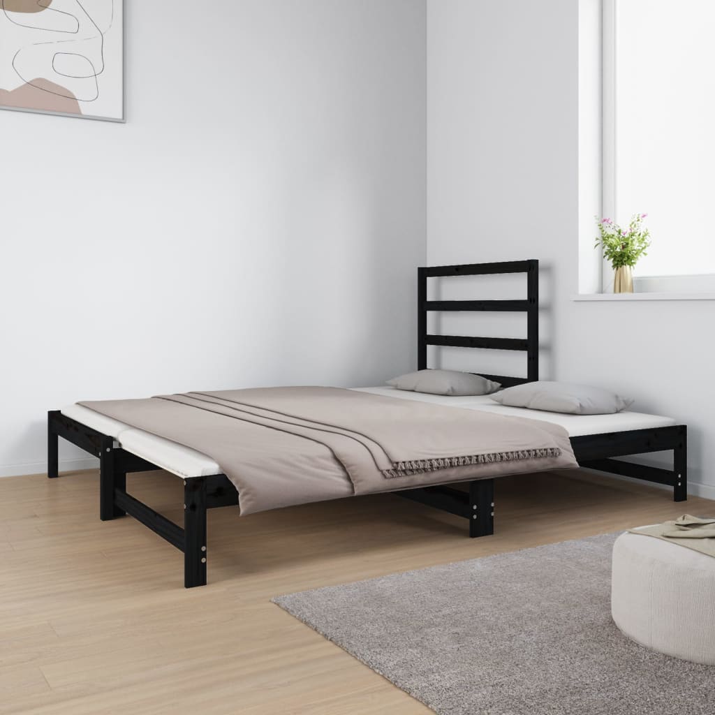 Estrutura sofá-cama de puxar 2x(90x190) cm pinho maciço preto