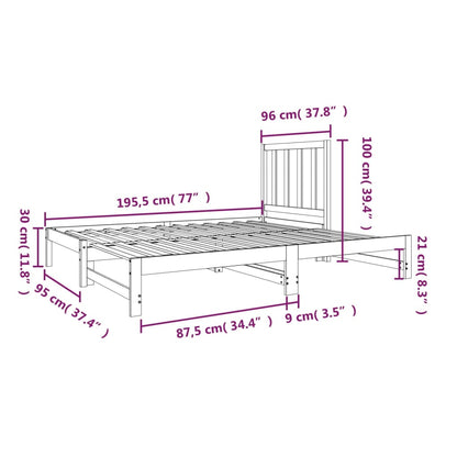 Estrutura sofá-cama de puxar 2x(90x190) cm pinho maciço branco