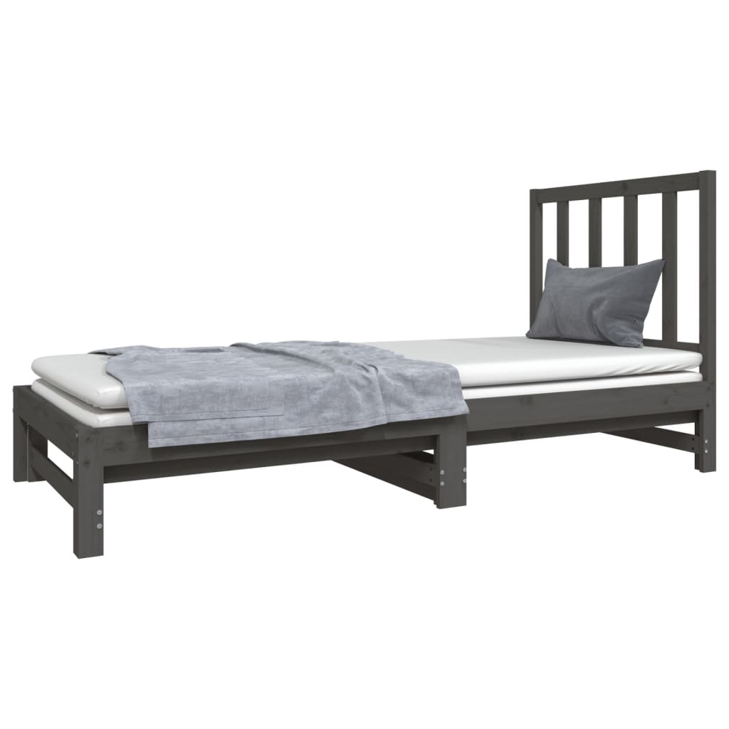 Estrutura sofá-cama de puxar 2x(90x190) cm pinho maciço cinza