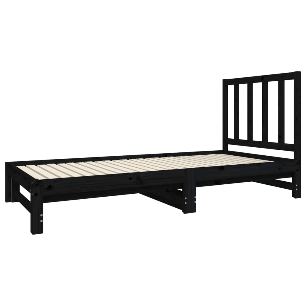 Estrutura sofá-cama de puxar 2x(90x190) cm pinho maciço preto