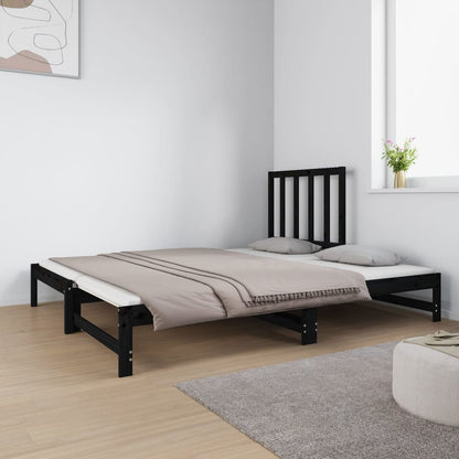 Estrutura sofá-cama de puxar 2x(90x190) cm pinho maciço preto