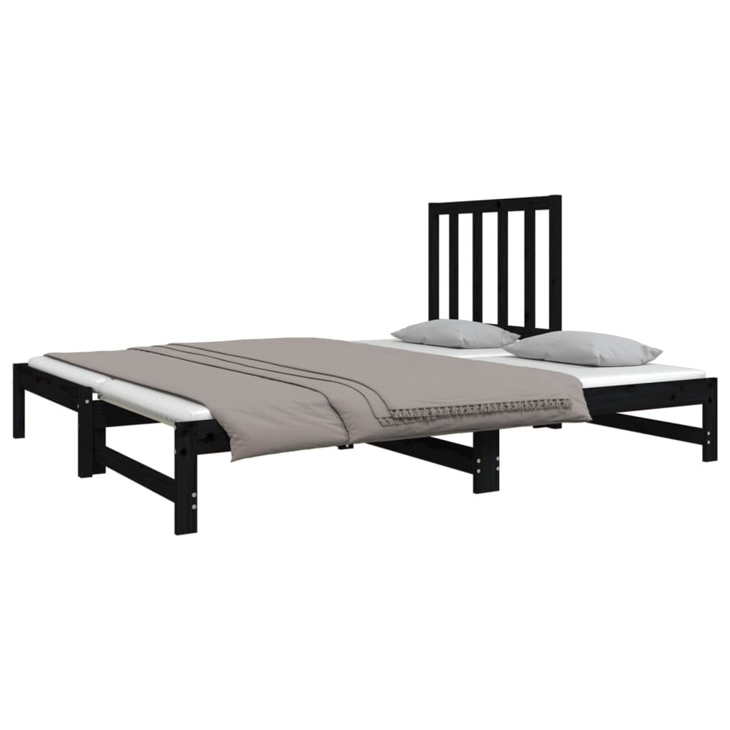 Estrutura sofá-cama de puxar 2x(90x190) cm pinho maciço preto