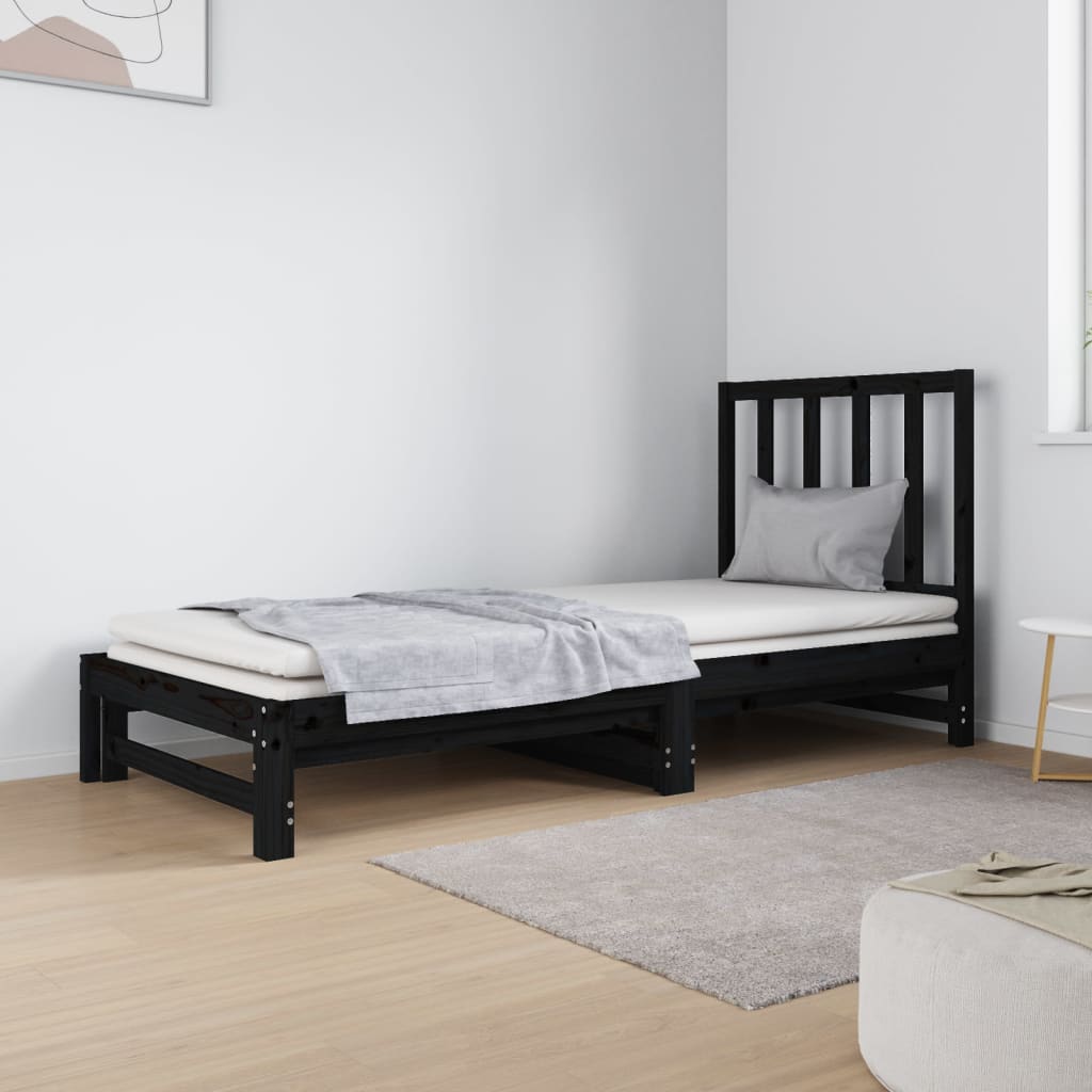 Estrutura sofá-cama de puxar 2x(90x190) cm pinho maciço preto