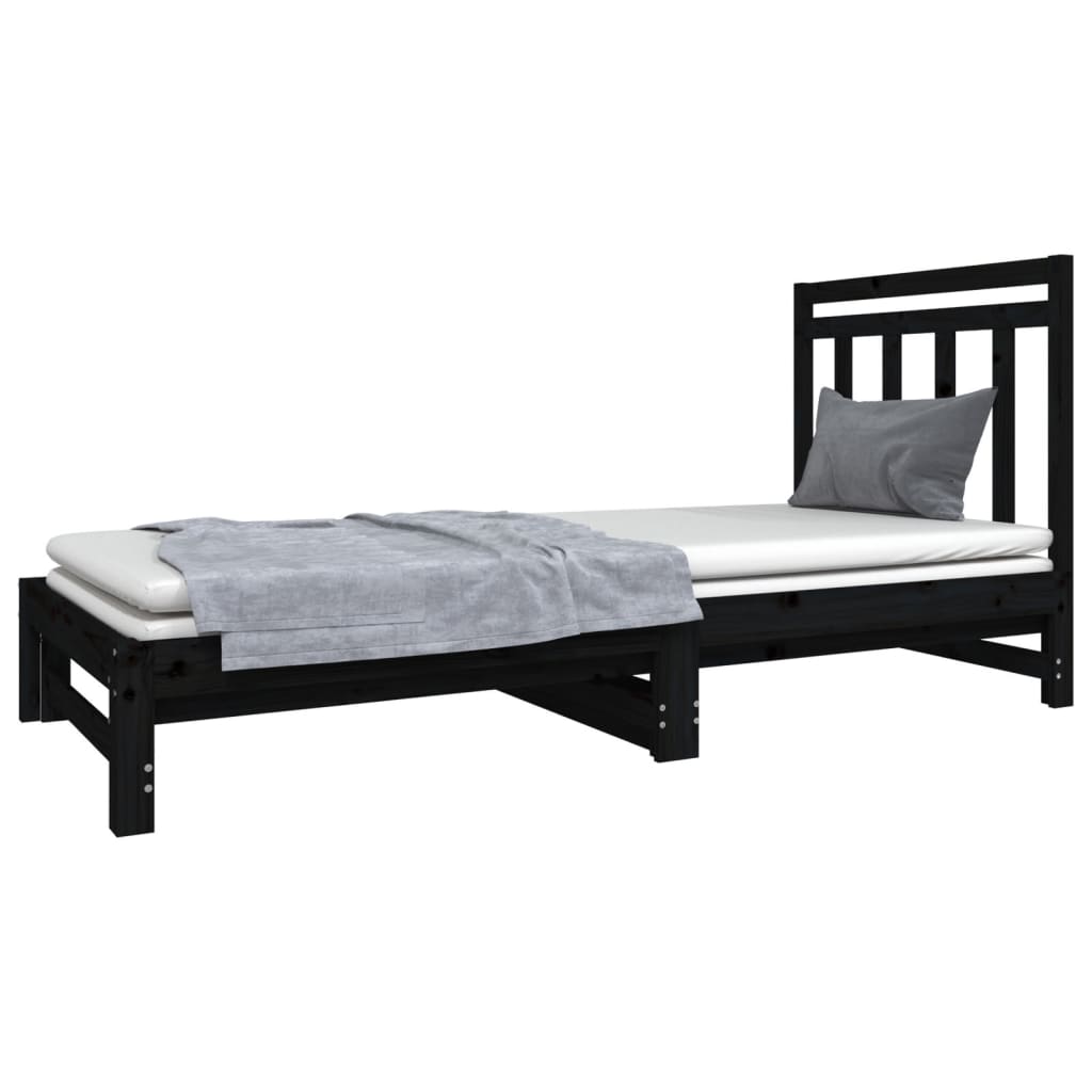 Estrutura sofá-cama de puxar 2x(90x190) cm pinho maciço preto