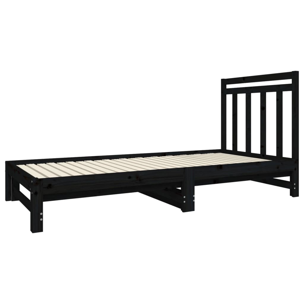 Estrutura sofá-cama de puxar 2x(90x190) cm pinho maciço preto