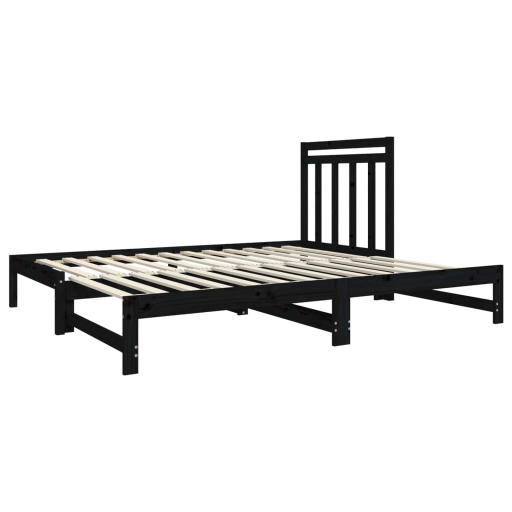 Estrutura sofá-cama de puxar 2x(90x190) cm pinho maciço preto