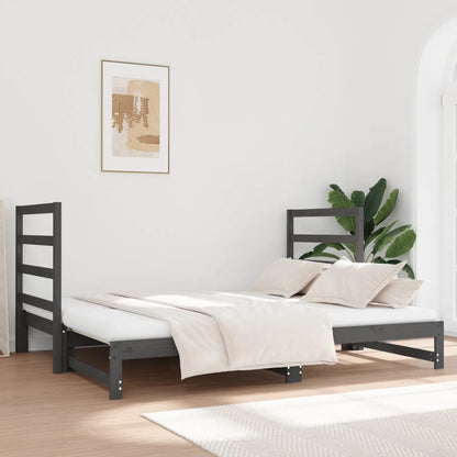 Estrutura sofá-cama de puxar 2x(90x190) cm pinho maciço cinza