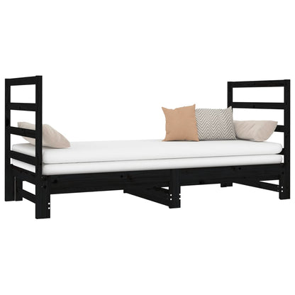 Estrutura sofá-cama de puxar 2x(90x190) cm pinho maciço preto