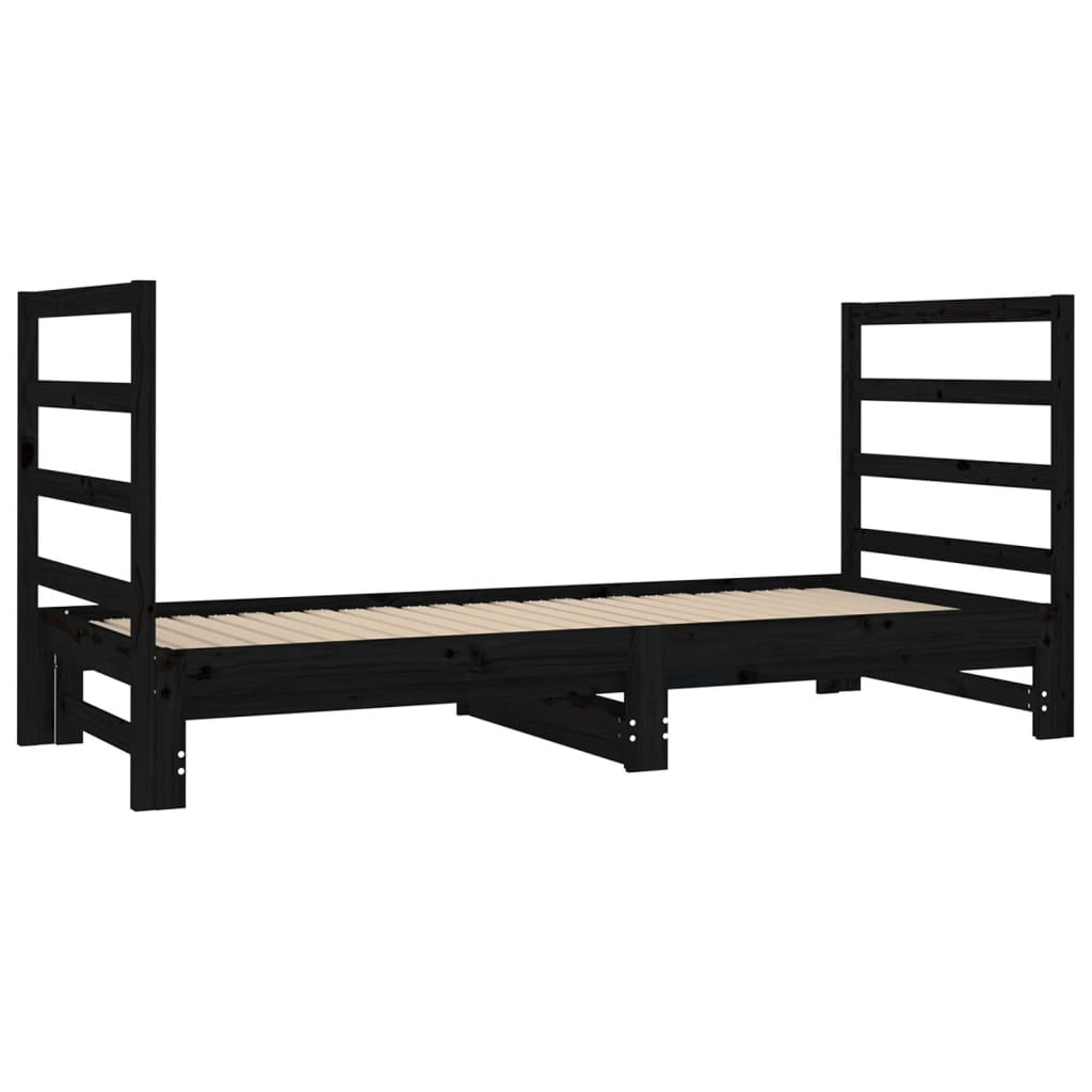 Estrutura sofá-cama de puxar 2x(90x190) cm pinho maciço preto