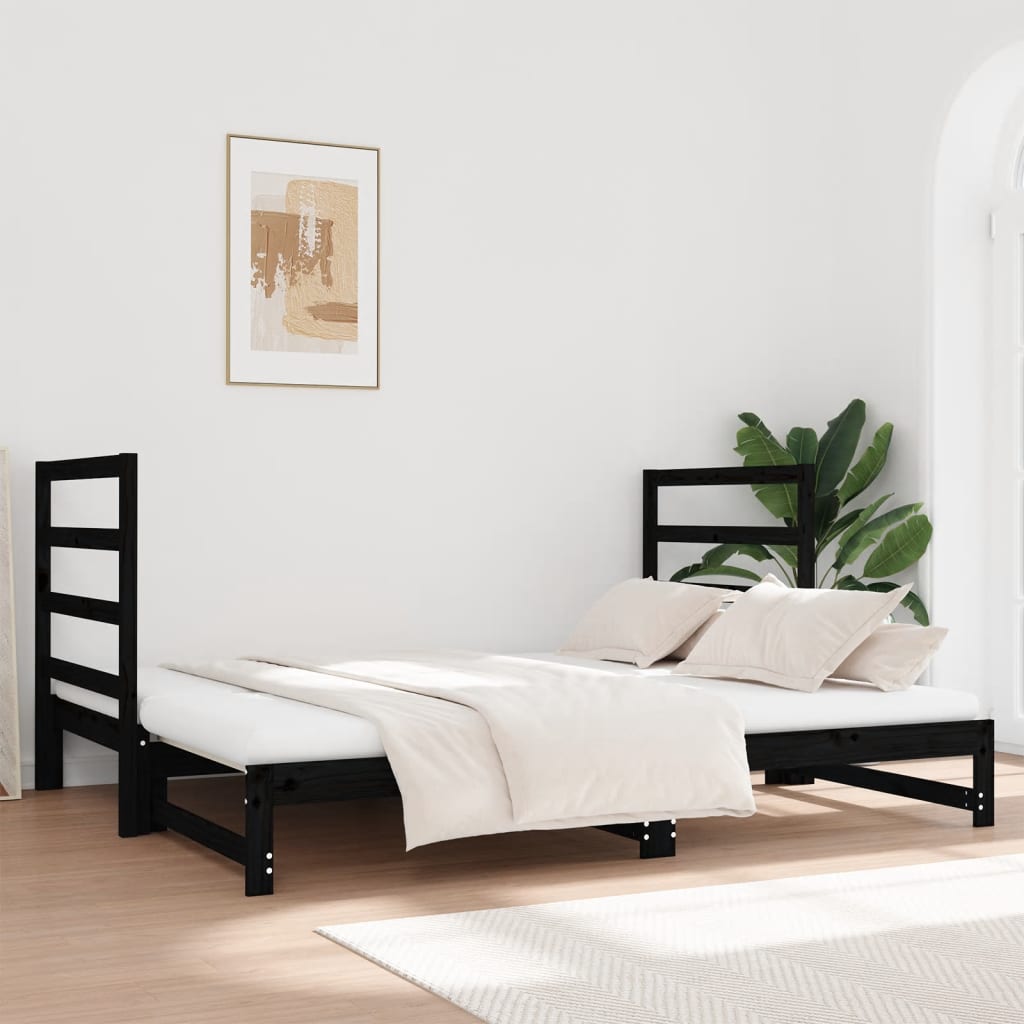 Estrutura sofá-cama de puxar 2x(90x190) cm pinho maciço preto