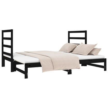 Estrutura sofá-cama de puxar 2x(90x190) cm pinho maciço preto