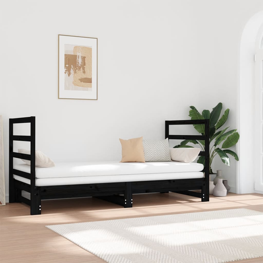 Estrutura sofá-cama de puxar 2x(90x190) cm pinho maciço preto