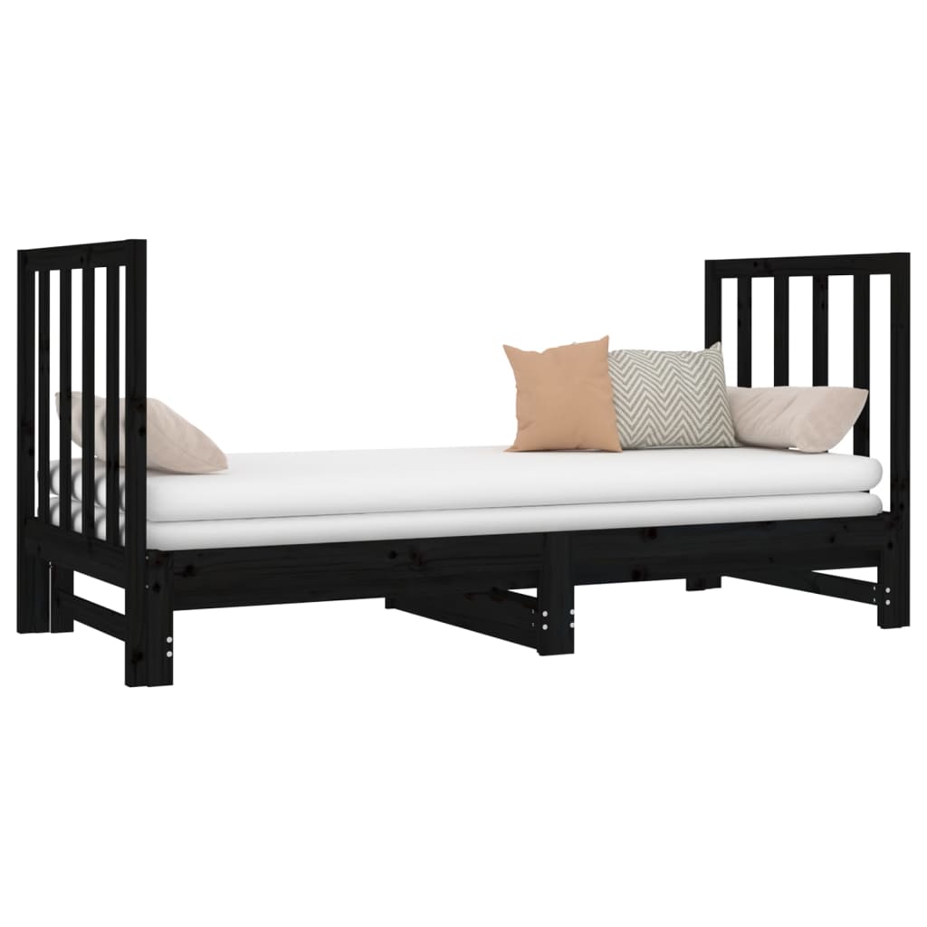 Estrutura sofá-cama de puxar 2x(90x190) cm pinho maciço preto