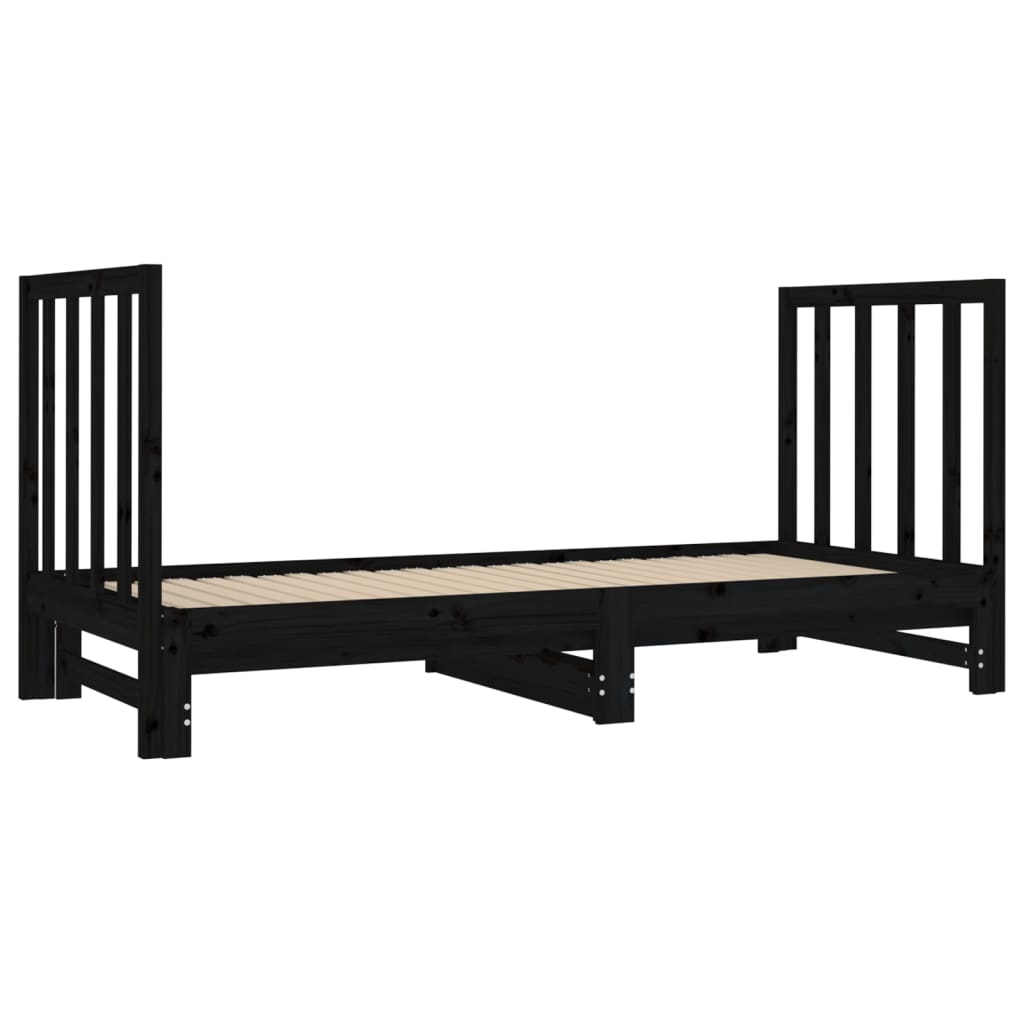 Estrutura sofá-cama de puxar 2x(90x190) cm pinho maciço preto