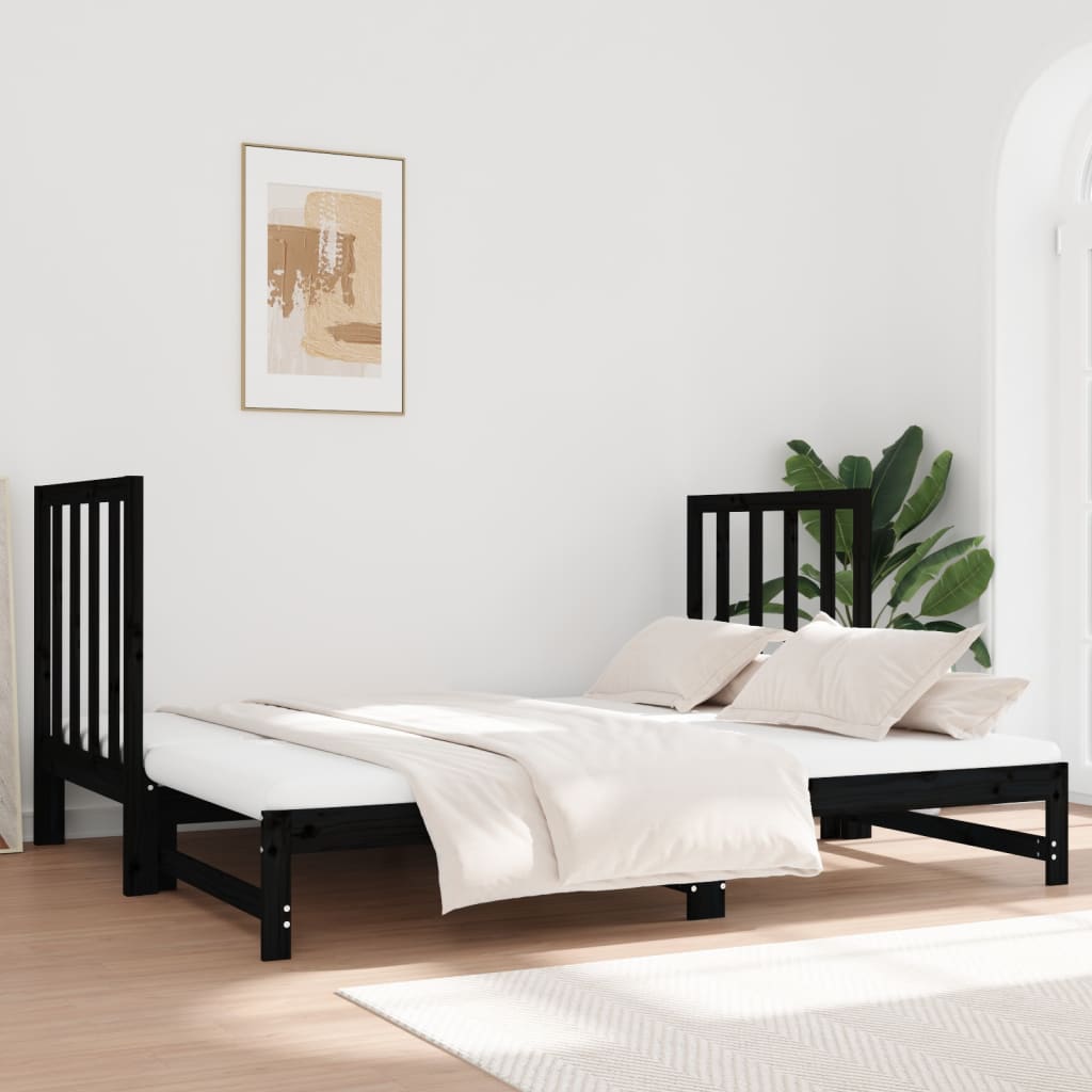 Estrutura sofá-cama de puxar 2x(90x190) cm pinho maciço preto