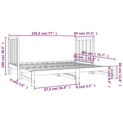 Estrutura sofá-cama de puxar 2x(90x190) cm pinho maciço preto