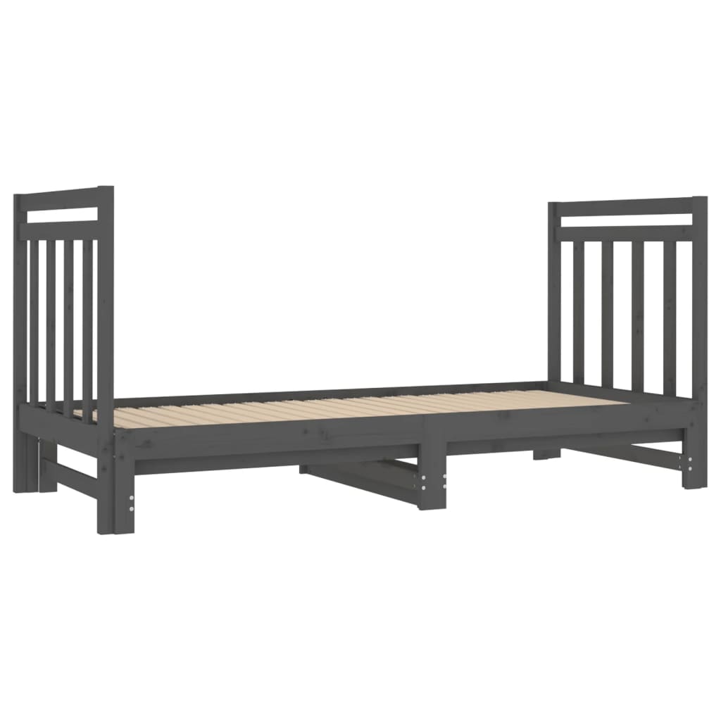 Estrutura sofá-cama de puxar 2x(90x190) cm pinho maciço cinza