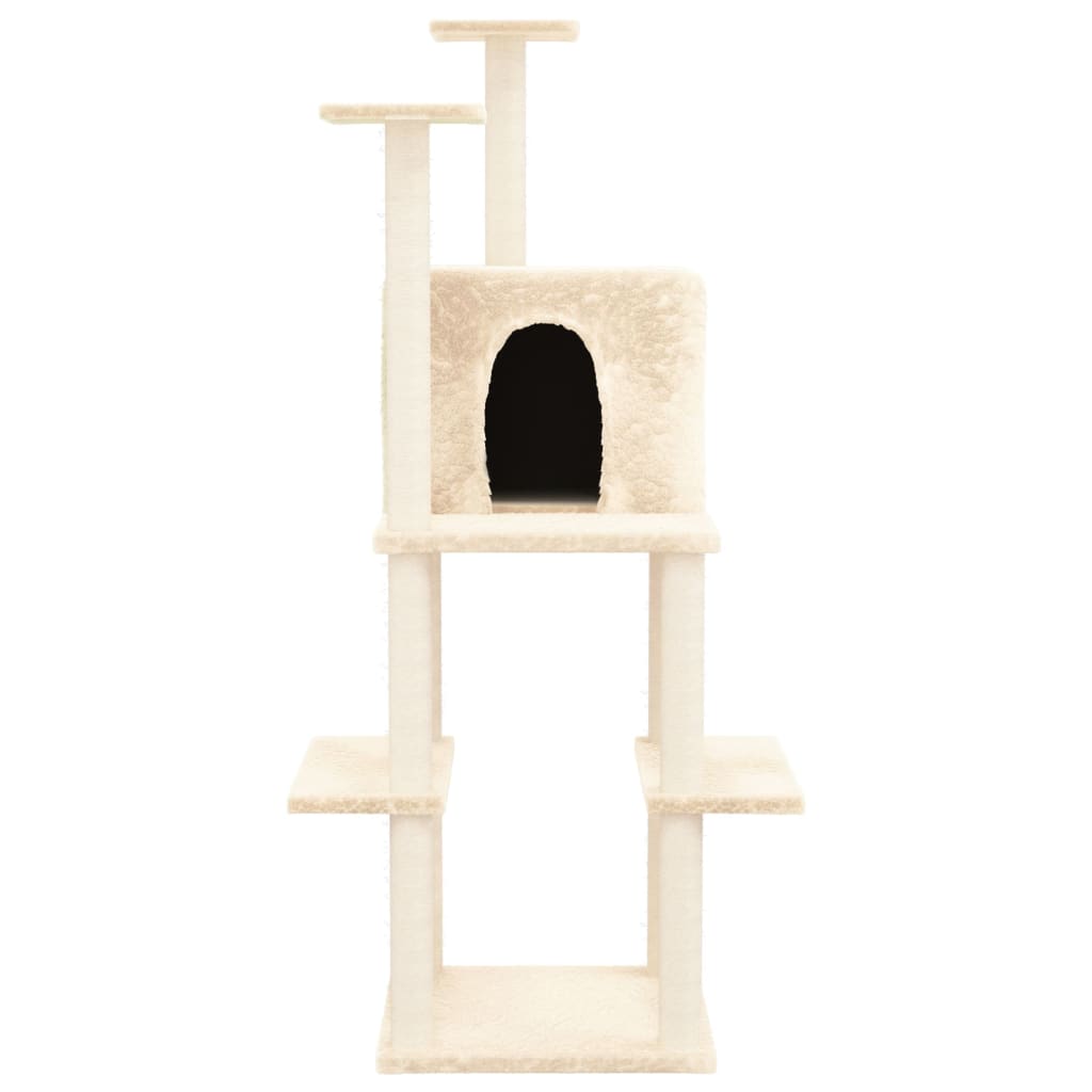 Árvore p/ gatos c/ postes arranhadores sisal 144,5 cm cor creme