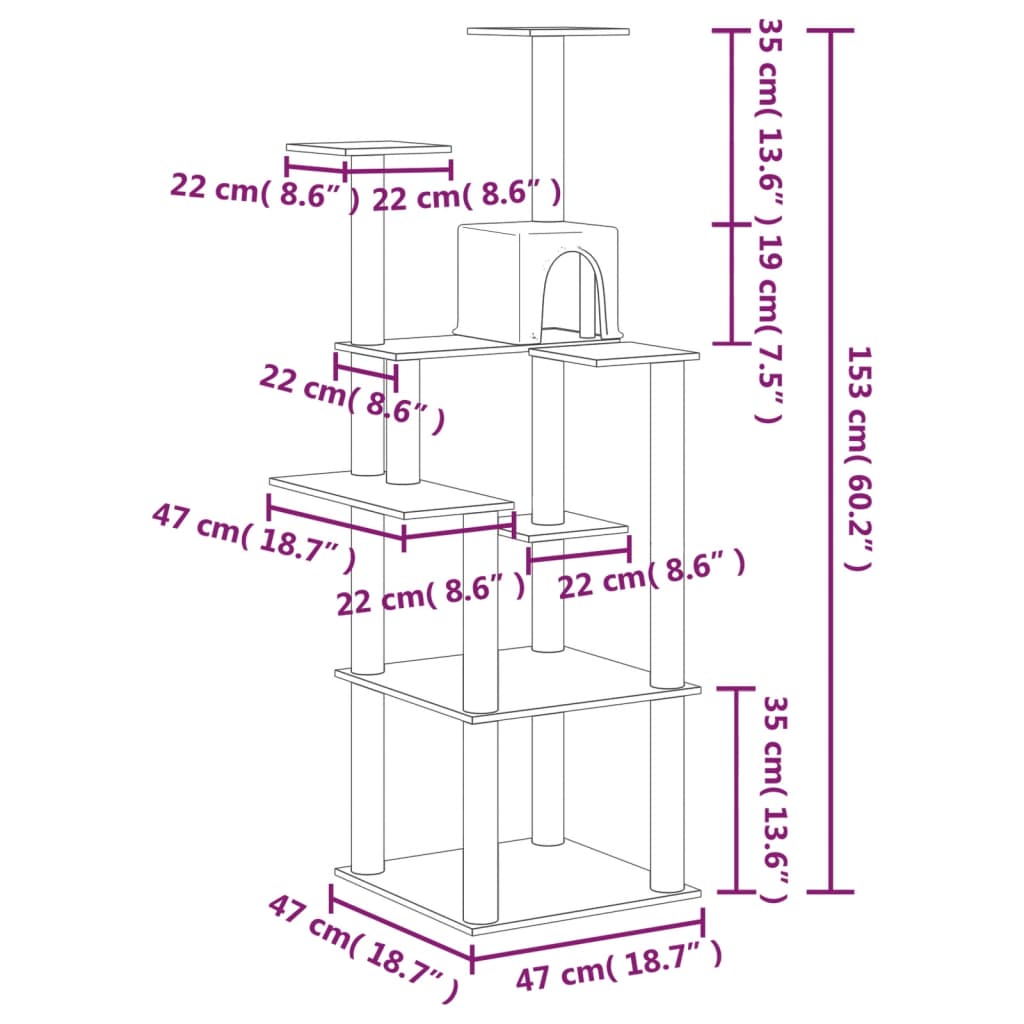 Árvore p/ gatos c/ postes arranhadores sisal 153cm cinza-escuro