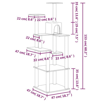 Árvore p/ gatos c/ postes arranhadores sisal 153cm cinza-escuro