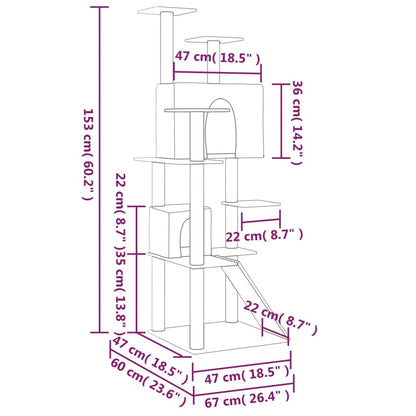 Árvore p/ gatos c/ postes arranhadores sisal 153cm cinza-escuro