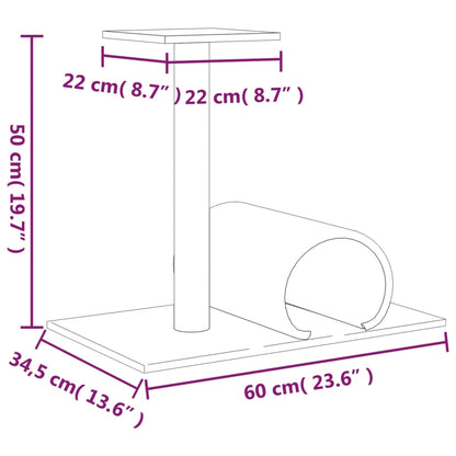 Poste arranhador para gatos com túnel 60x34,5x50 cinza-claro