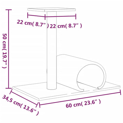 Poste arranhador para gatos com túnel 60x34,5x50cm cinza-escuro