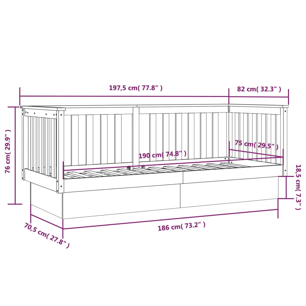 Sofá-cama 75x190 cm madeira de pinho maciça branco