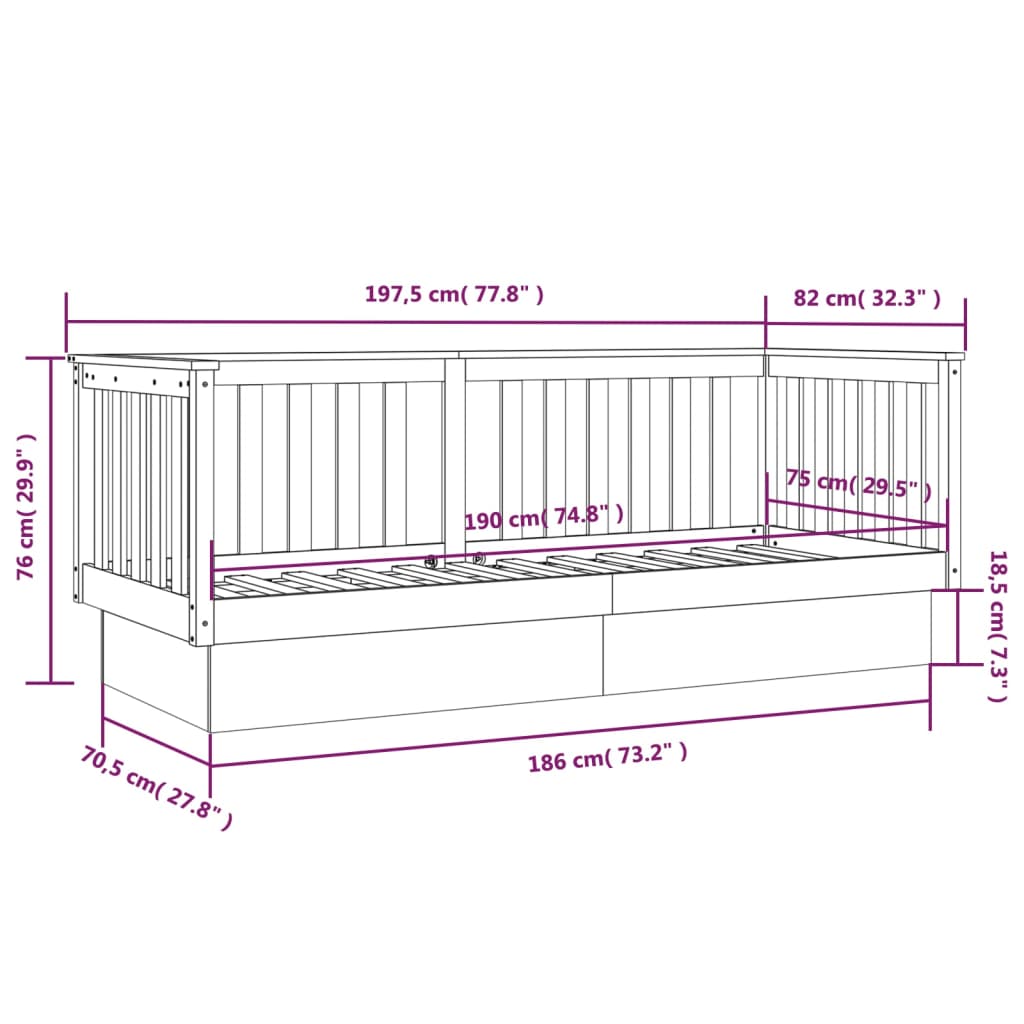 Sofá-cama 75x190 cm madeira de pinho maciça castanho mel