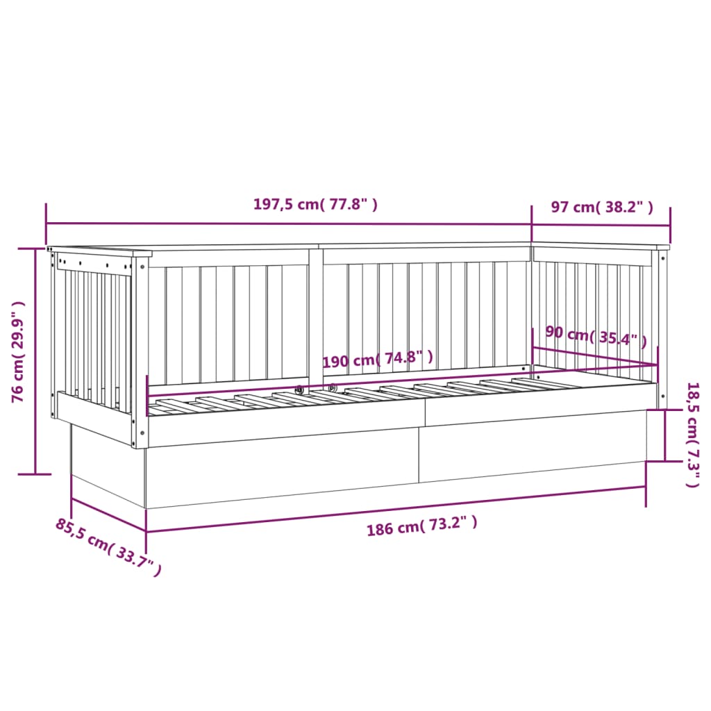 Sofá-cama 90x190 cm madeira de pinho maciça cinzento