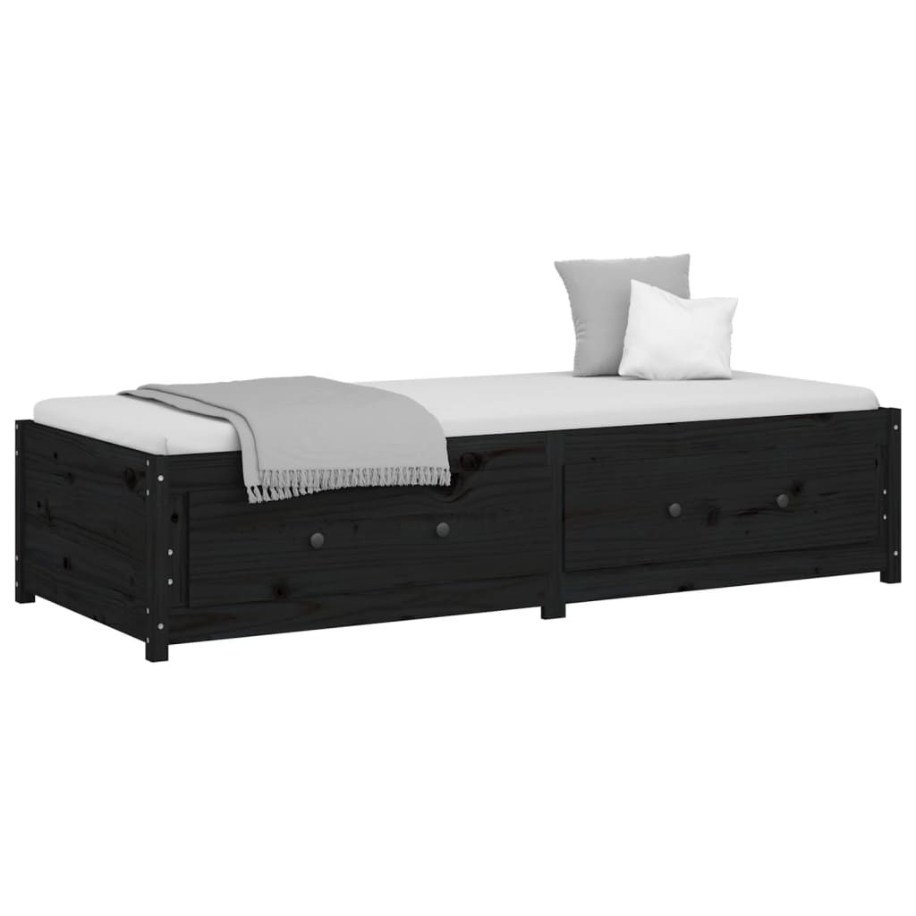 Sofá-cama de solteiro 90x190 cm madeira de pinho maciça preto