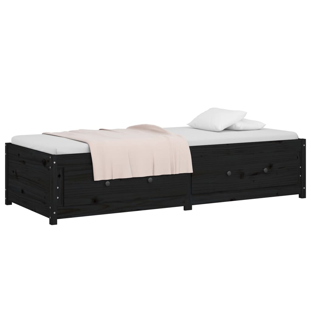 Sofá-cama de solteiro 90x190 cm madeira de pinho maciça preto