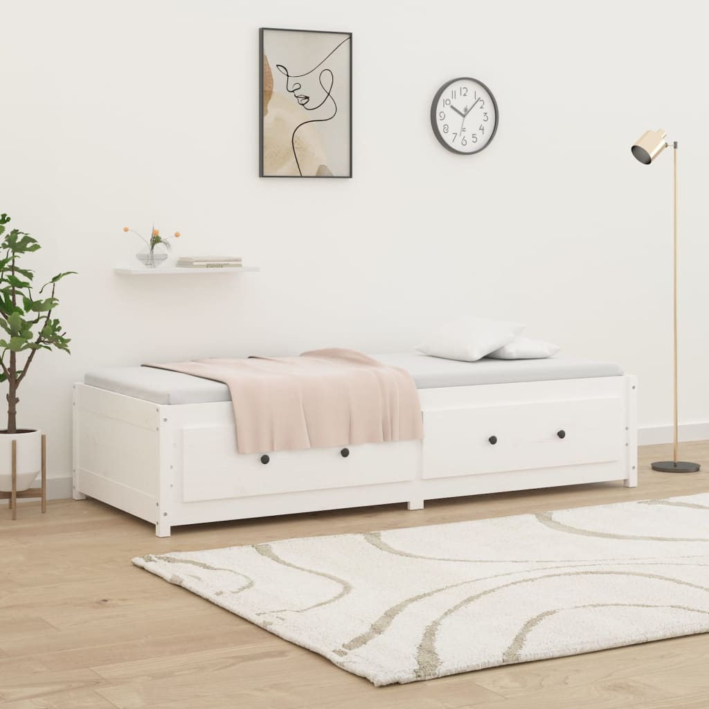 Sofá-cama de solteiro pequeno 75x190 cm pinho maciço branco