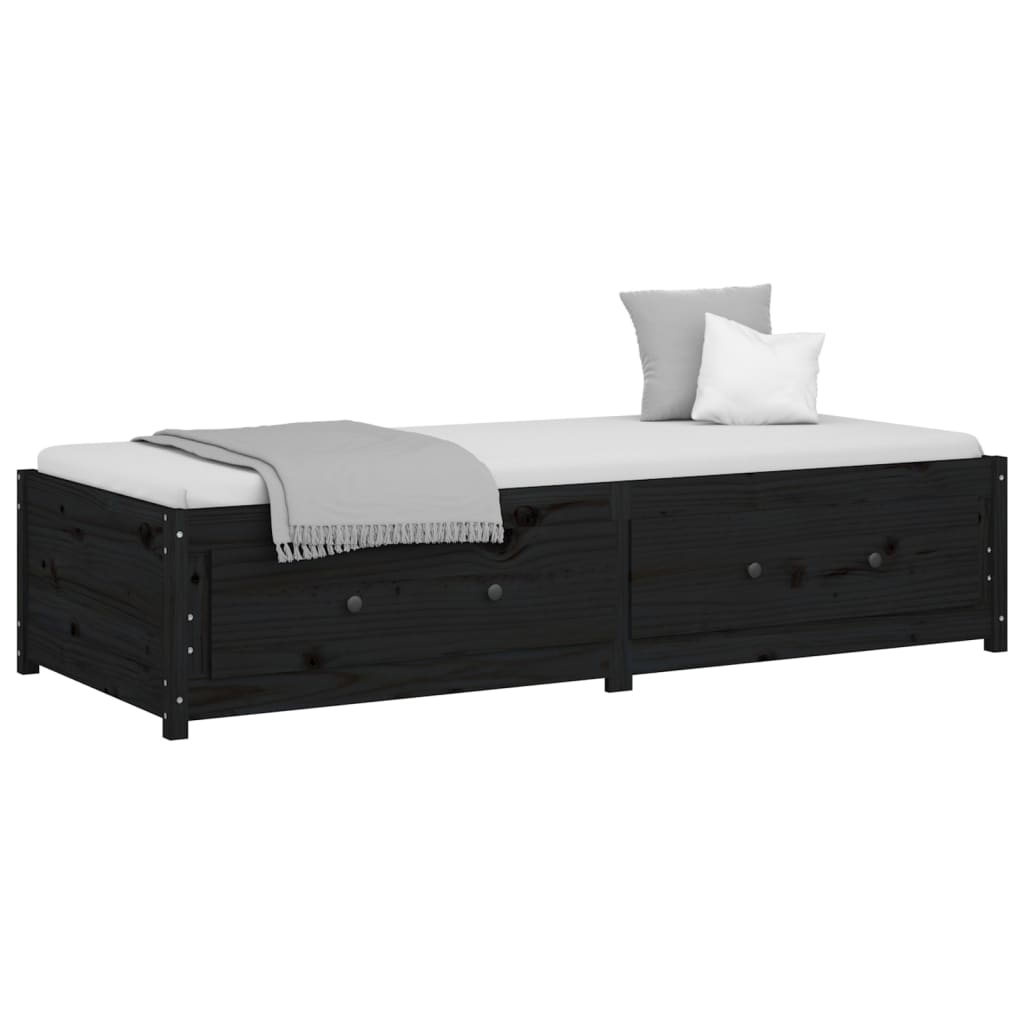 Sofá-cama de solteiro pequeno 75x190 cm pinho maciço preto