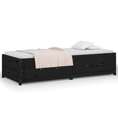 Sofá-cama de solteiro pequeno 75x190 cm pinho maciço preto