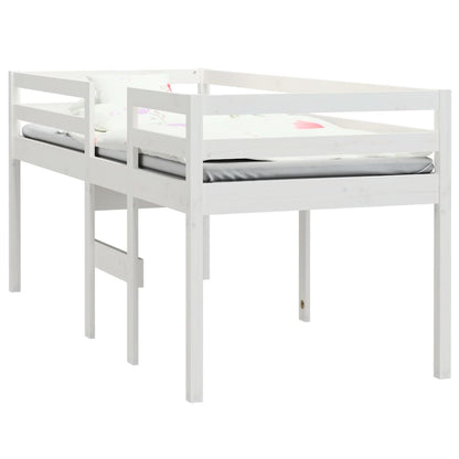 Cama alta 90x200 cm madeira de pinho maciça branco