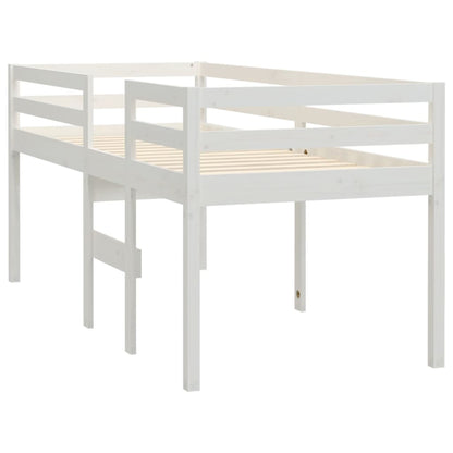 Cama alta 90x200 cm madeira de pinho maciça branco